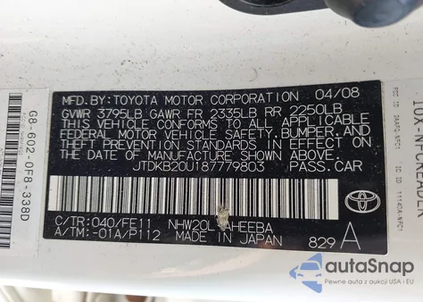 2008 Toyota Prius z USA, uszkodzony, nr VIN JTDKB20U187779803
